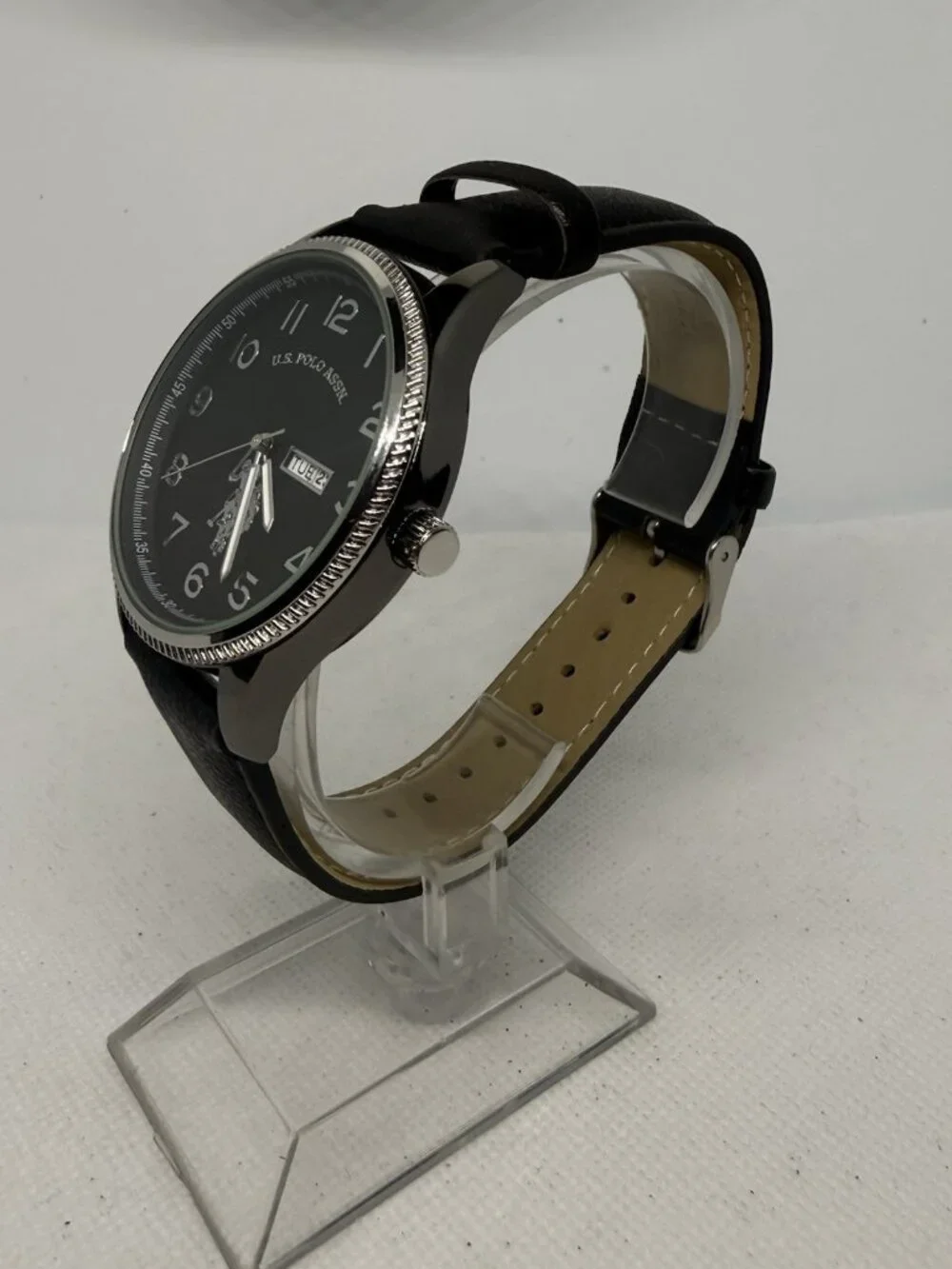 U.S. Polo Assn. Classic USC50702WM Mens Black Dial Day Date Leather Watch